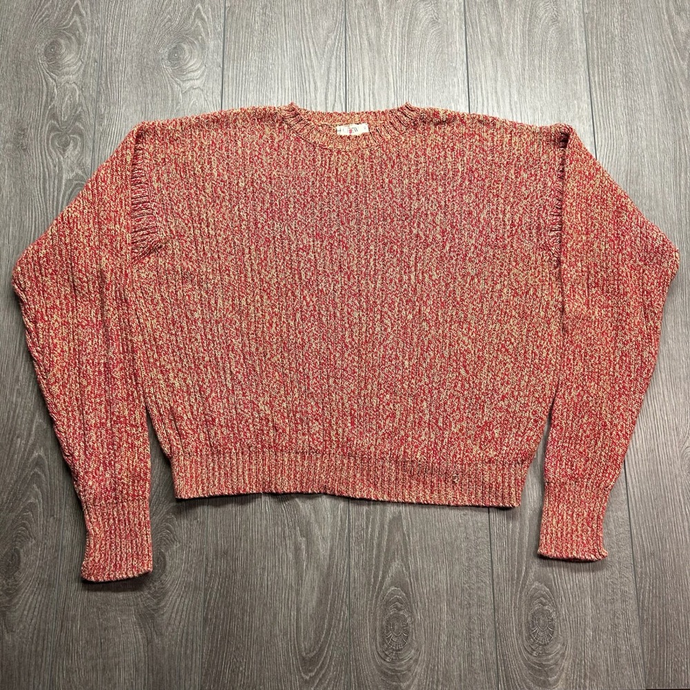 Vintage J Crew XL Red Marled Oarsman Cotton Knit Crewneck Sweater Heavyweight